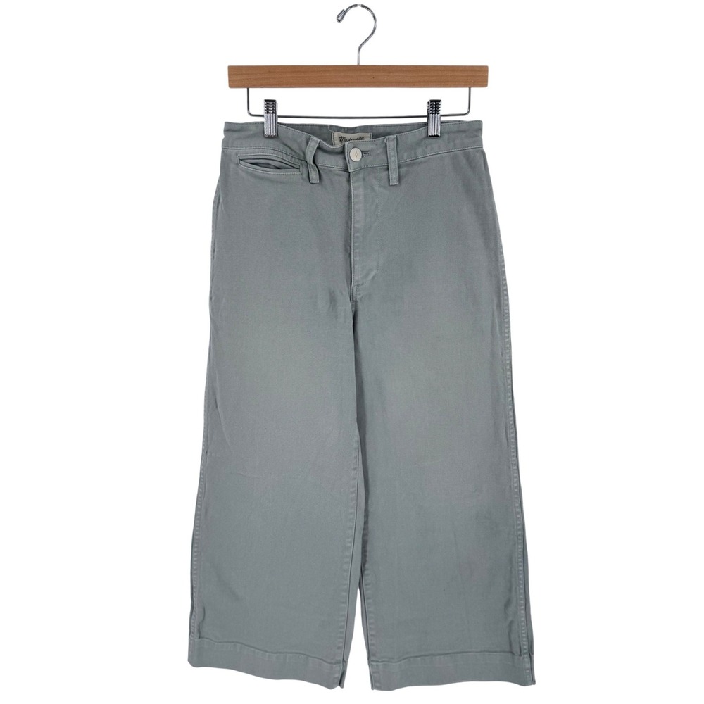 Madewell Emmett Wide-Leg Crop Pants Sage Green 28 High Rise Cotton Stretch Boho